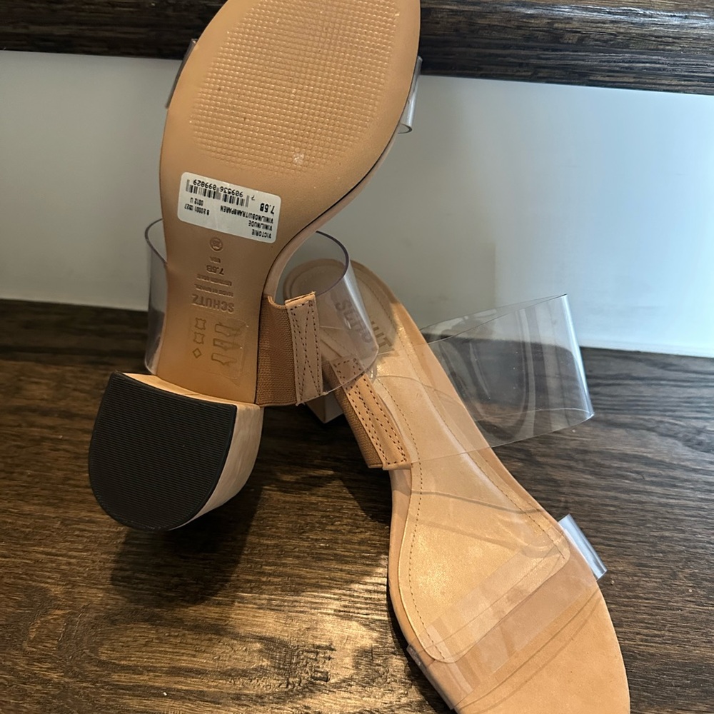 Schutz Clear Strap Tan Block Heels - Picture 2 of 3